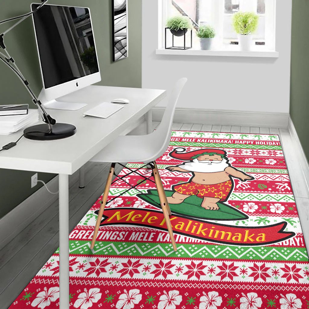 Hawaii Christmas Area Rug - Santa Surfing