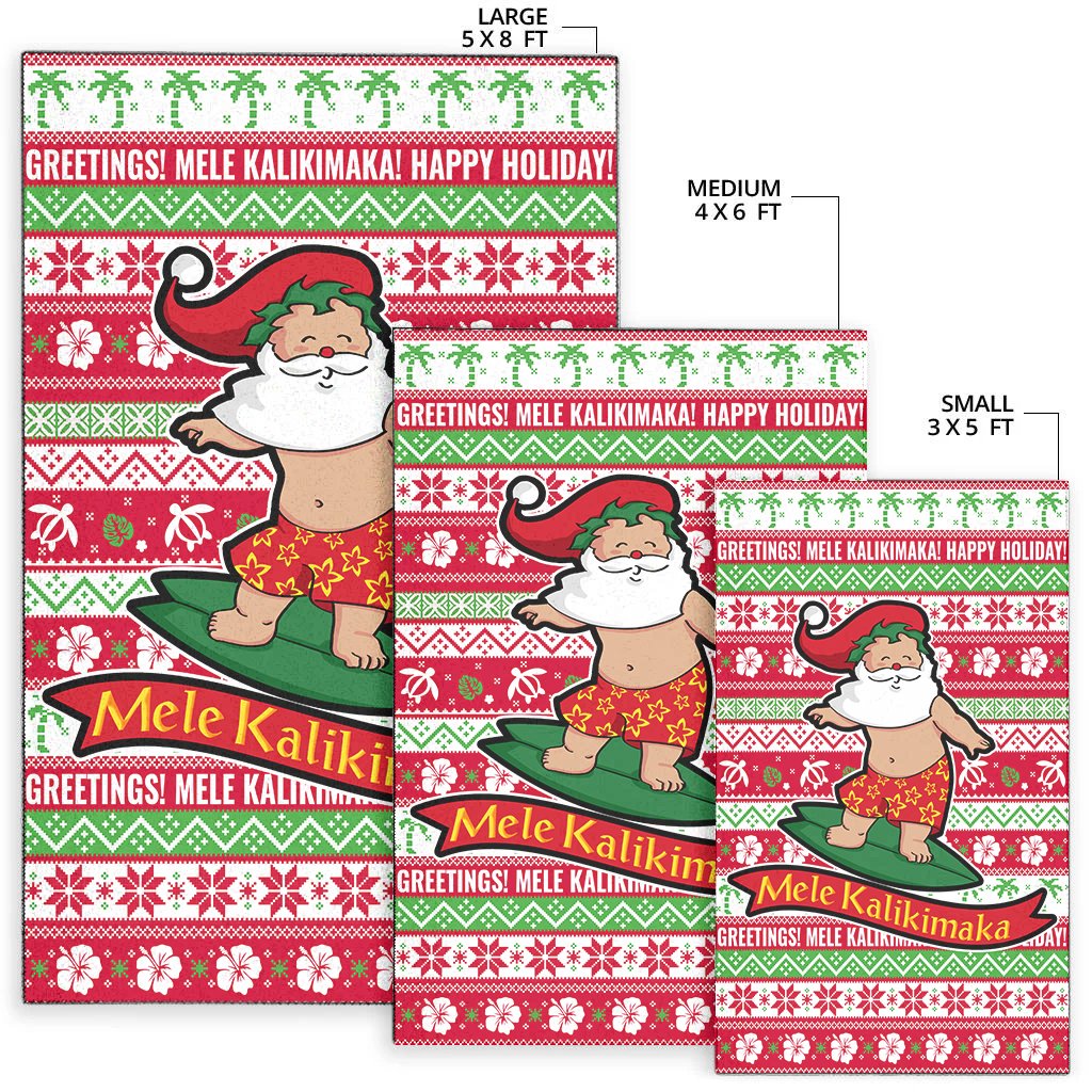 Hawaii Christmas Area Rug - Santa Surfing