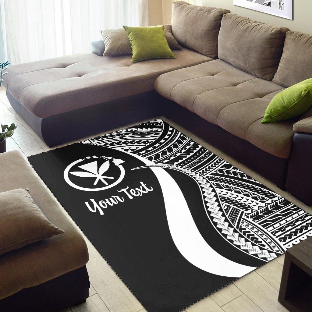 Hawaii Custom Personalised Area Rug - White Polynesian Tentacle Tribal Pattern