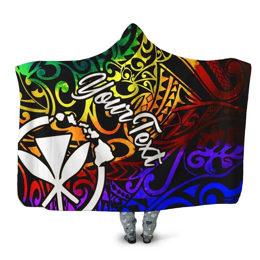 Hawaii Custom Personalised Hooded Blanket - Rainbow Polynesian Pattern
