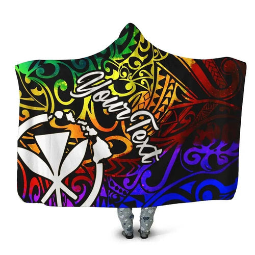 Hawaii Custom Personalised Hooded Blanket - Rainbow Polynesian Pattern