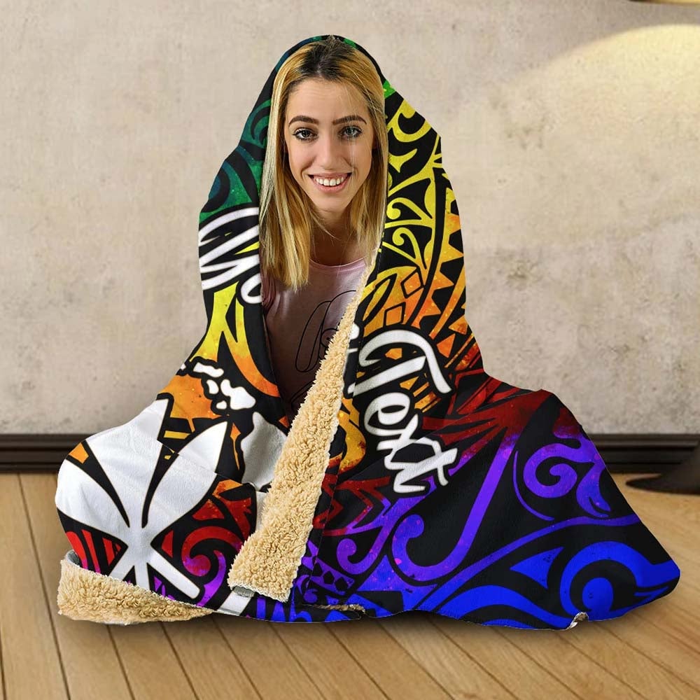 Hawaii Custom Personalised Hooded Blanket - Rainbow Polynesian Pattern
