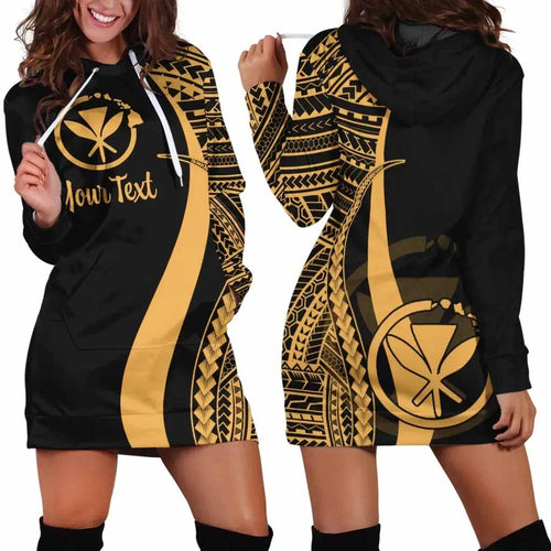 Hawaii Custom Personalised Hoodie Dress - Gold Polynesian Tentacle Pattern