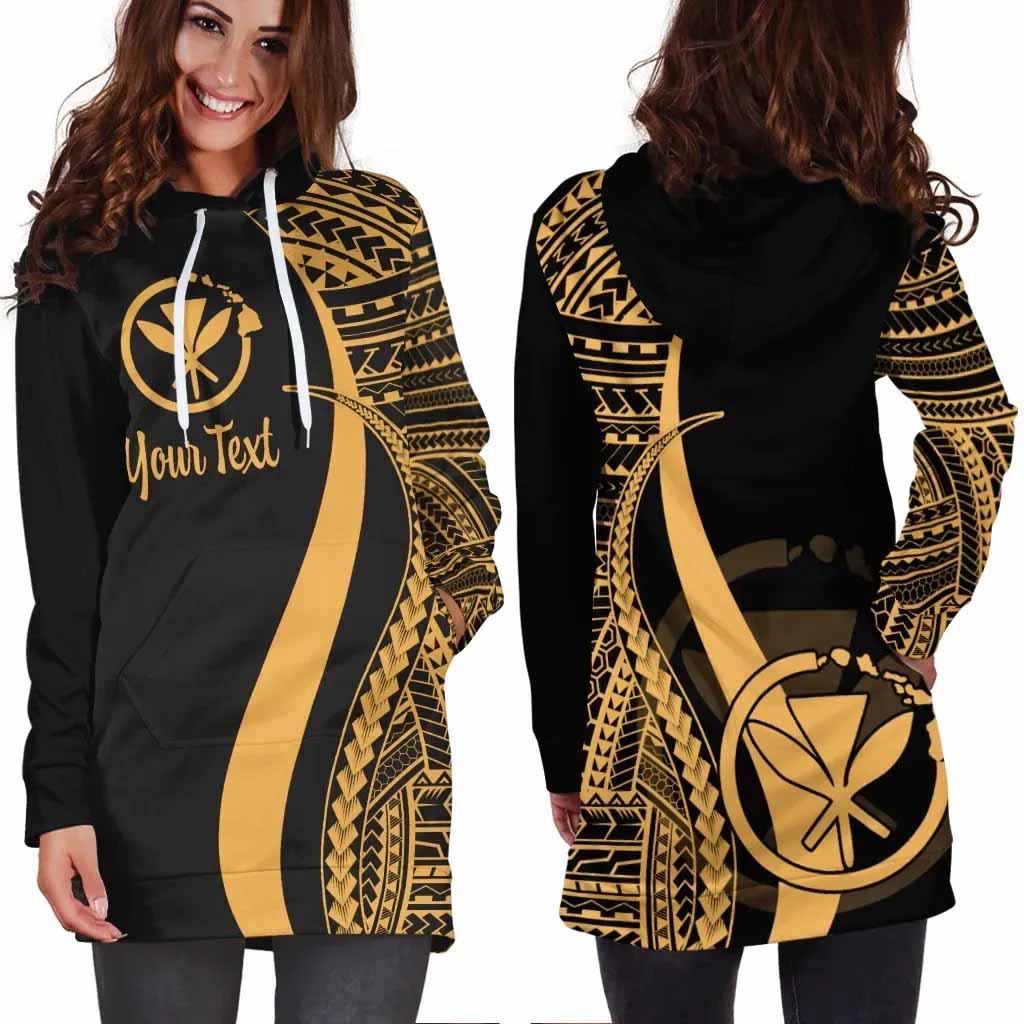 Hawaii Custom Personalised Hoodie Dress - Gold Polynesian Tentacle Pattern