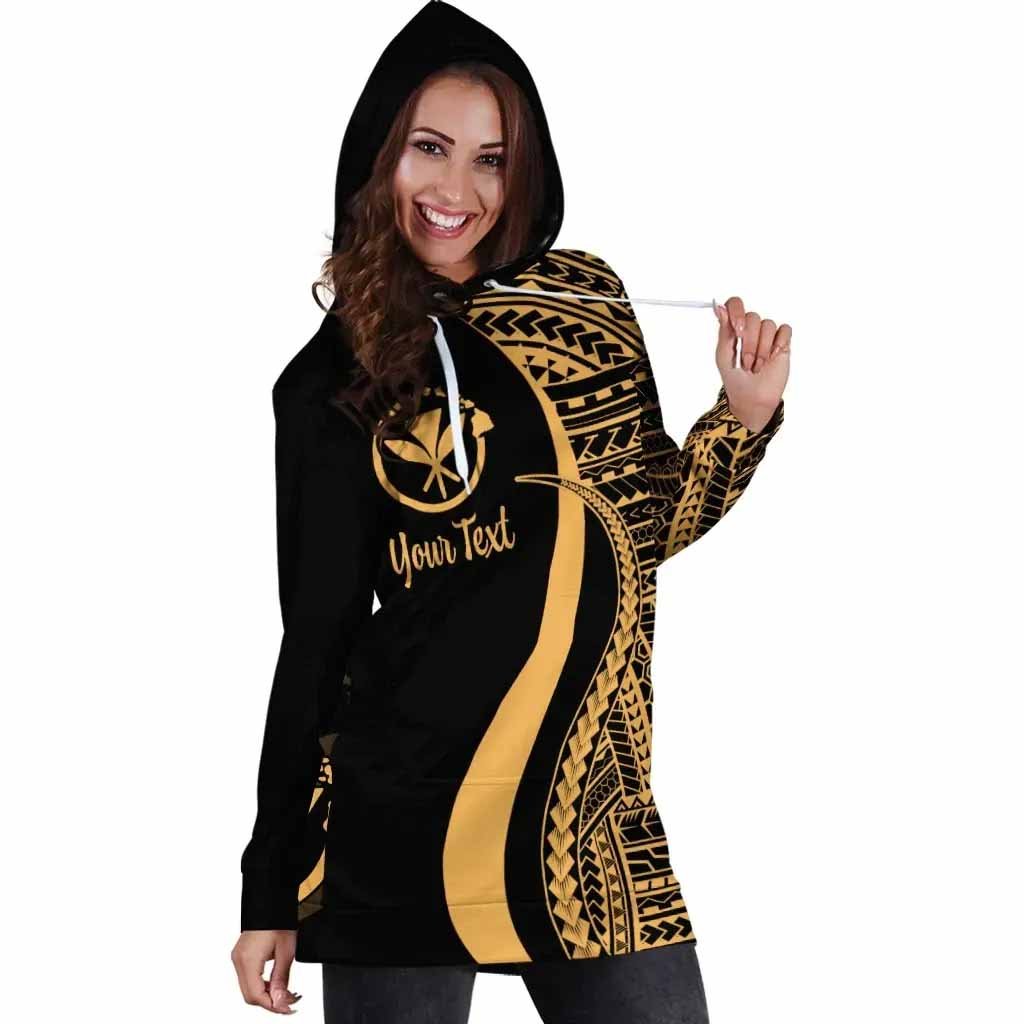 Hawaii Custom Personalised Hoodie Dress - Gold Polynesian Tentacle Pattern