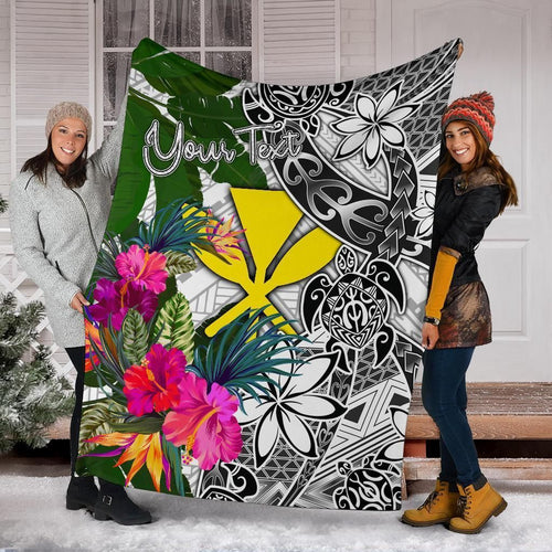 Hawaii Custom Personalised Premium Blanket White - Turtle Plumeria Banana Leaf