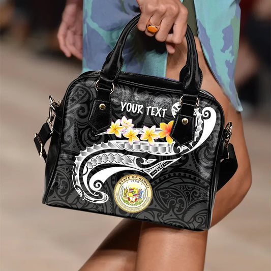 Hawaii Custom Personalised Shoulder Handbag - Seal Polynesian Patterns Plumeria