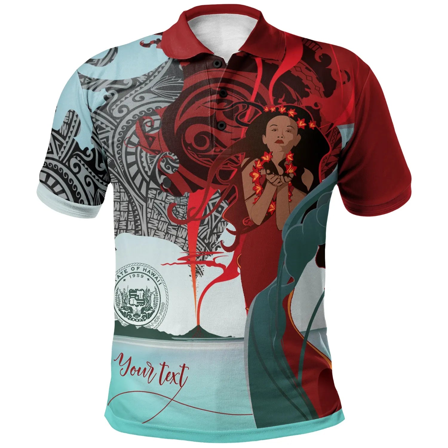 Hawaii Custom Personalized Polo Shirt - Polynesian Girl Of Volcano