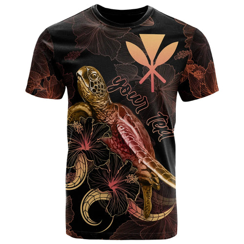 Hawaii Custom Personalized Polynesian T-Shirt - Turtle With Blooming Hibiscus Gold
