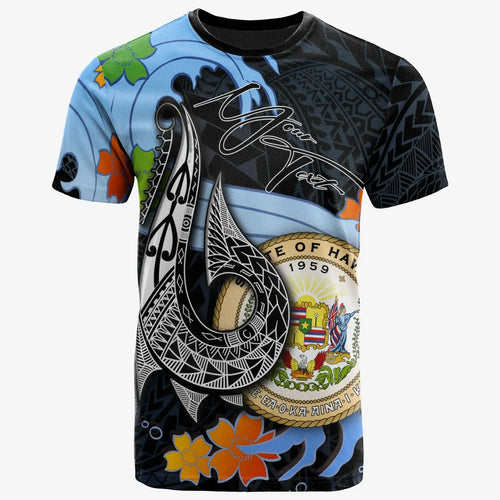 Hawaii Custom Personalised T-Shirt - Fish Hooks And Wave