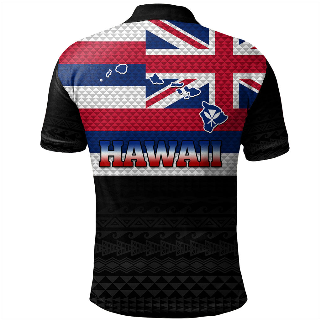 Hawaii Polo Shirt Flag And Map Kakau Pattern