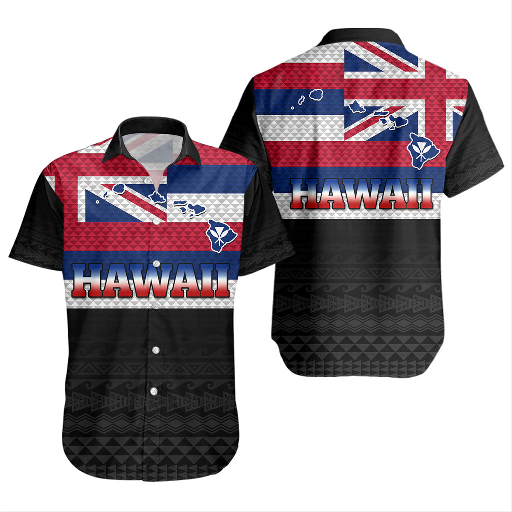 Hawaii Short Sleeve Shirt Flag And Map Kakau Pattern