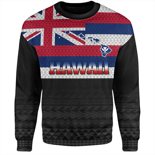 Hawaii Sweatshirt Flag And Map Kakau Pattern