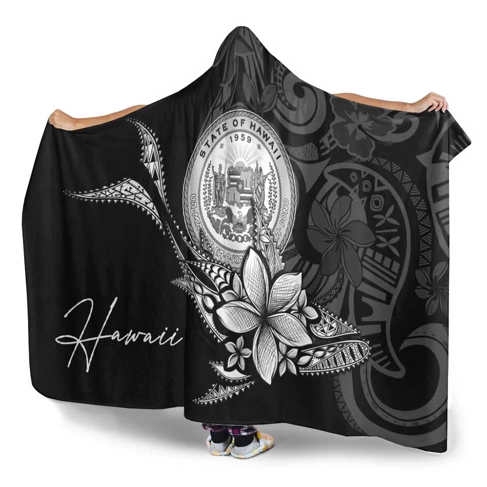 Hawaii Hooded Blanket - Fish With Plumeria Flowers Style