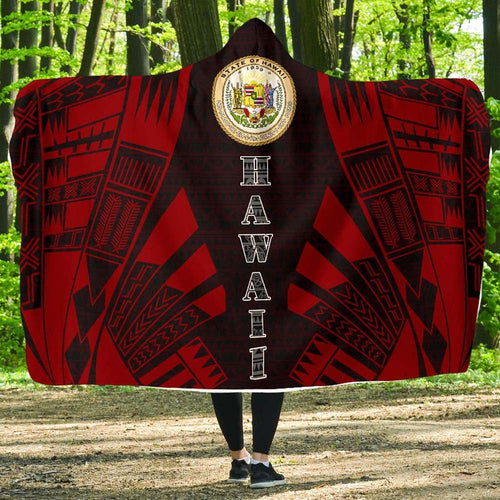 Hawaii Hooded Blanket - Polynesian Tattoo Red
