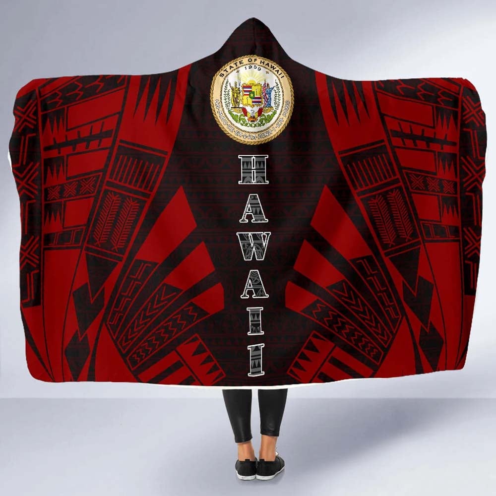Hawaii Hooded Blanket - Polynesian Tattoo Red