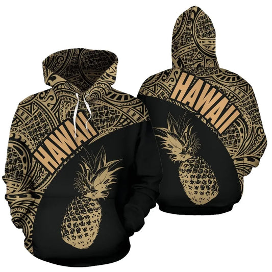 Hawaii Hoodie - Hawaii Pineapple Polynesian Tattoo Gold Version