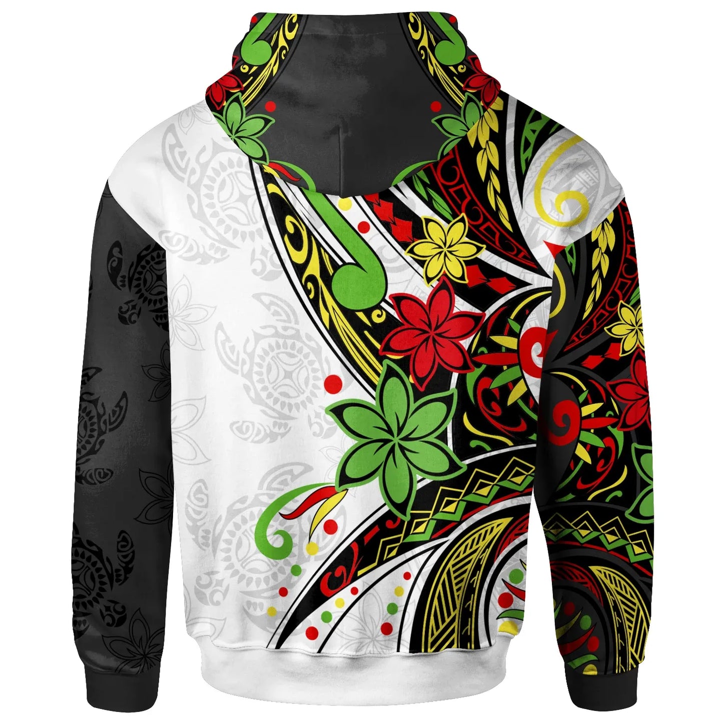 Hawaii Hoodie - Tribal Flower With Special Turtles White Black