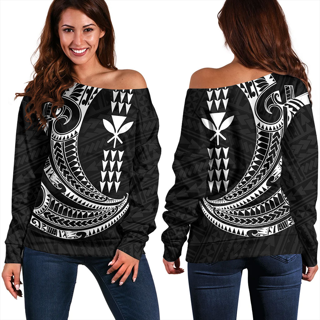 Hawaii Off Shoulder Sweatshirt Kanaka Kakau Polynesian Tattoo