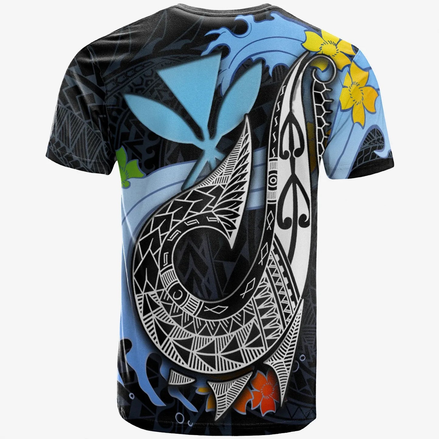 Hawaii Kanaka Maoli Custom Personalised T-Shirt - Fish Hooks And Wave