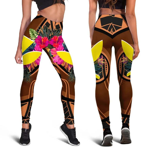 Hawaii Kanaka Maoli Legging - Polynesian Hook And Hibiscus