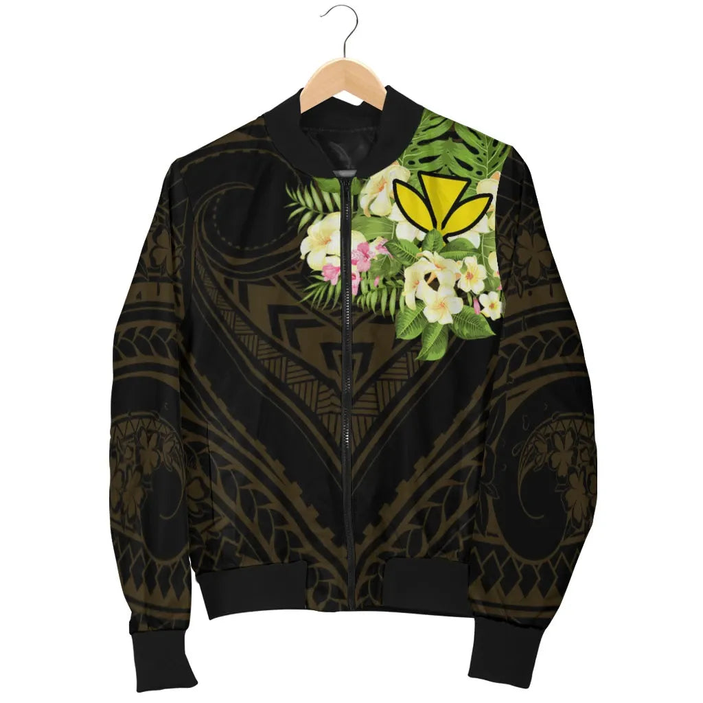 Hawaii Kanaka Maoli Bomber Jacket - Polynesian Gold Patterns Collection