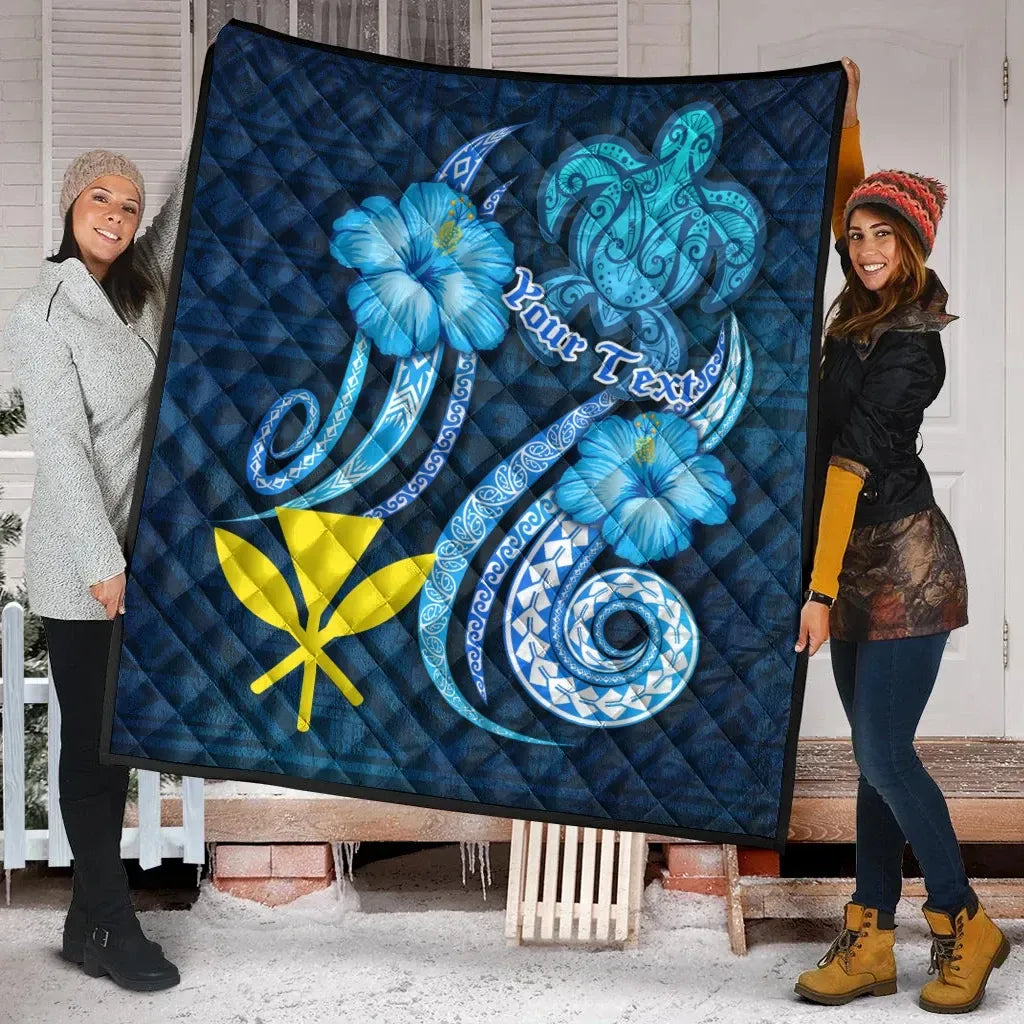Hawaii Kanaka Maoli Personalised Premium Quilt - Turtle and Tribal Tattoo Of Polynesian
