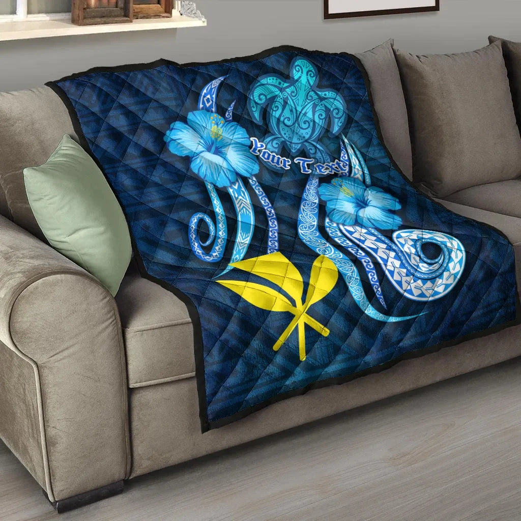 Hawaii Kanaka Maoli Personalised Premium Quilt - Turtle and Tribal Tattoo Of Polynesian