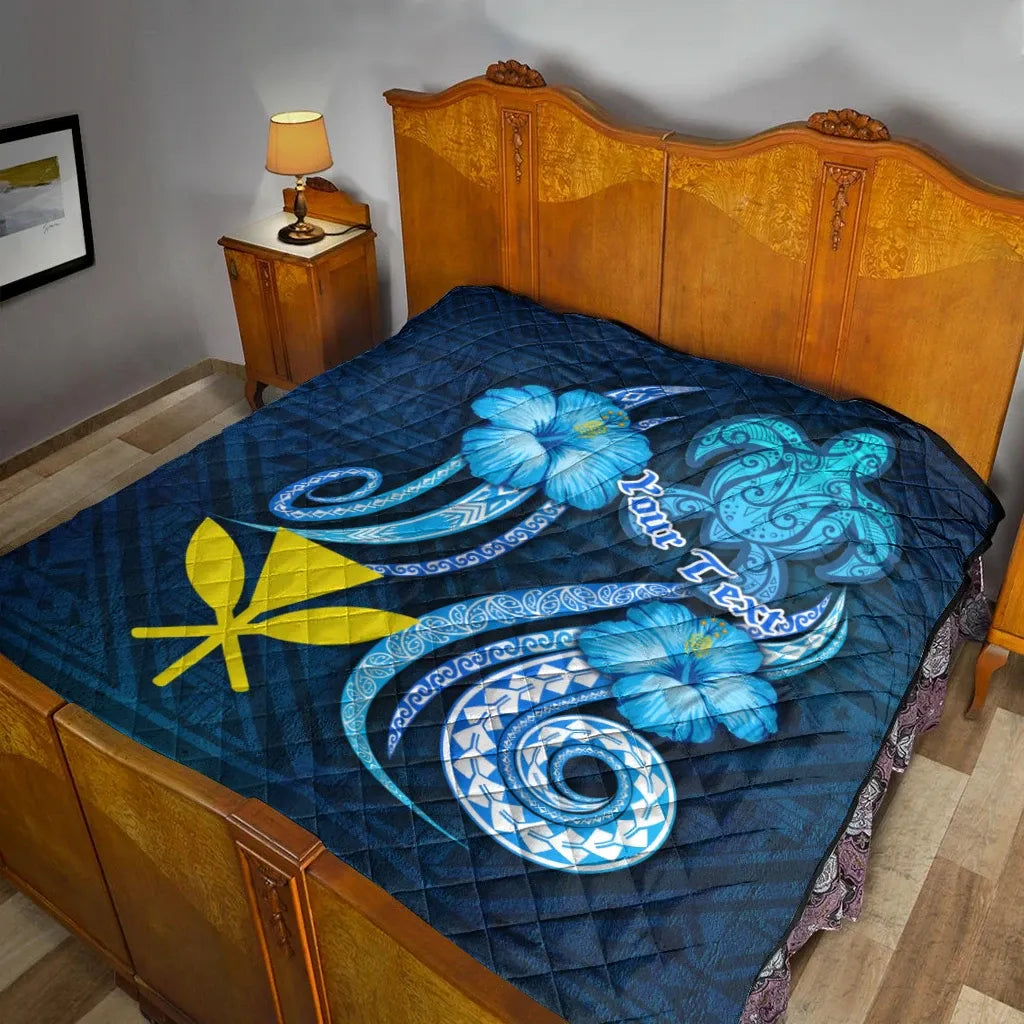 Hawaii Kanaka Maoli Personalised Premium Quilt - Turtle and Tribal Tattoo Of Polynesian