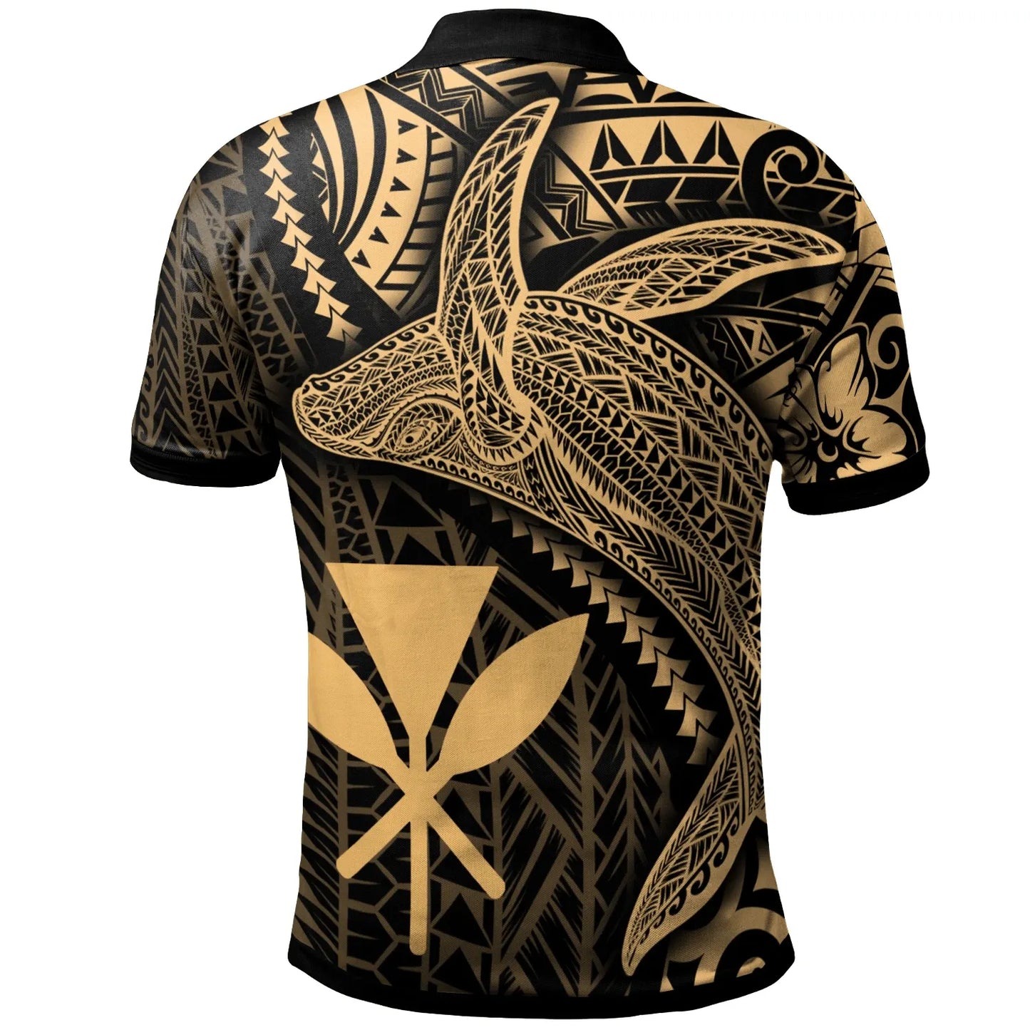 Hawaii Kanaka Maoli Polo Shirt - Humpback Whale & Coat of Arms Gold