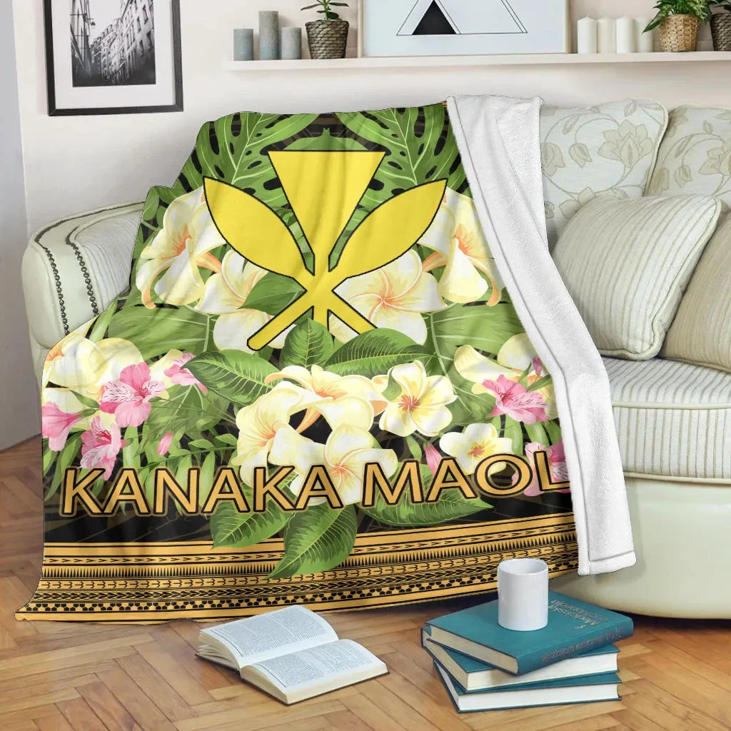 Hawaii Kanaka Maoli Premium Blanket - Polynesian Gold Patterns Collection