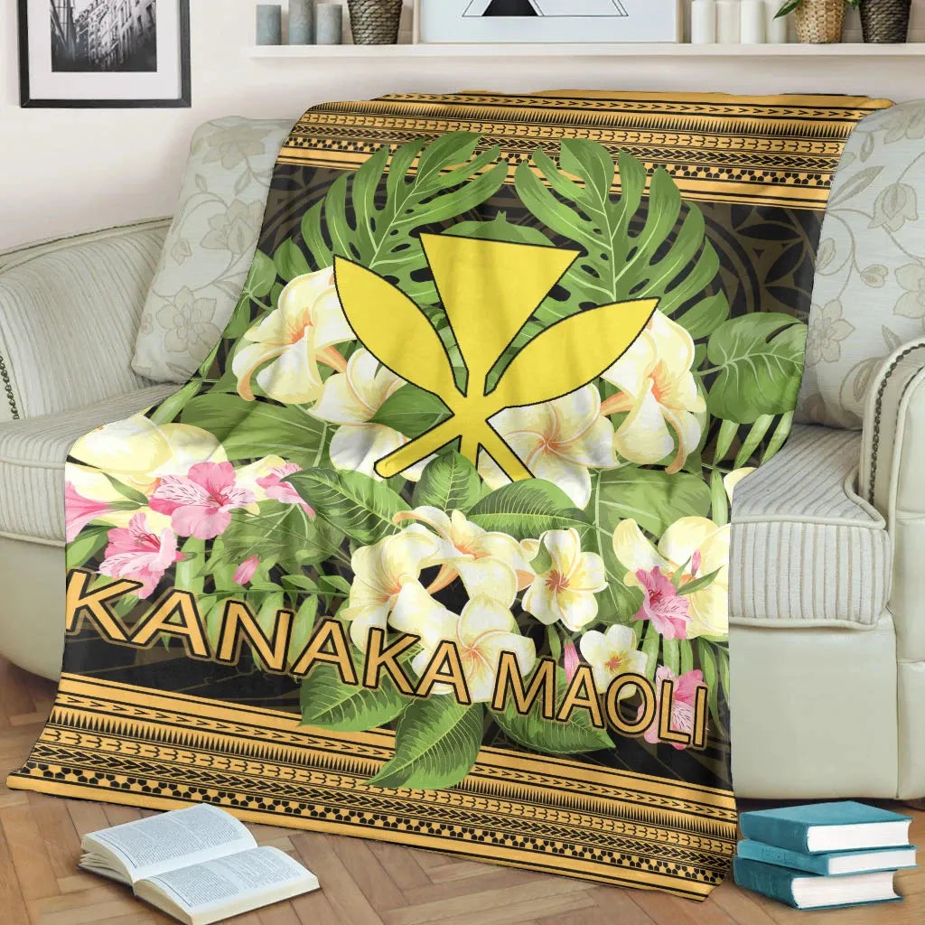 Hawaii Kanaka Maoli Premium Blanket - Polynesian Gold Patterns Collection