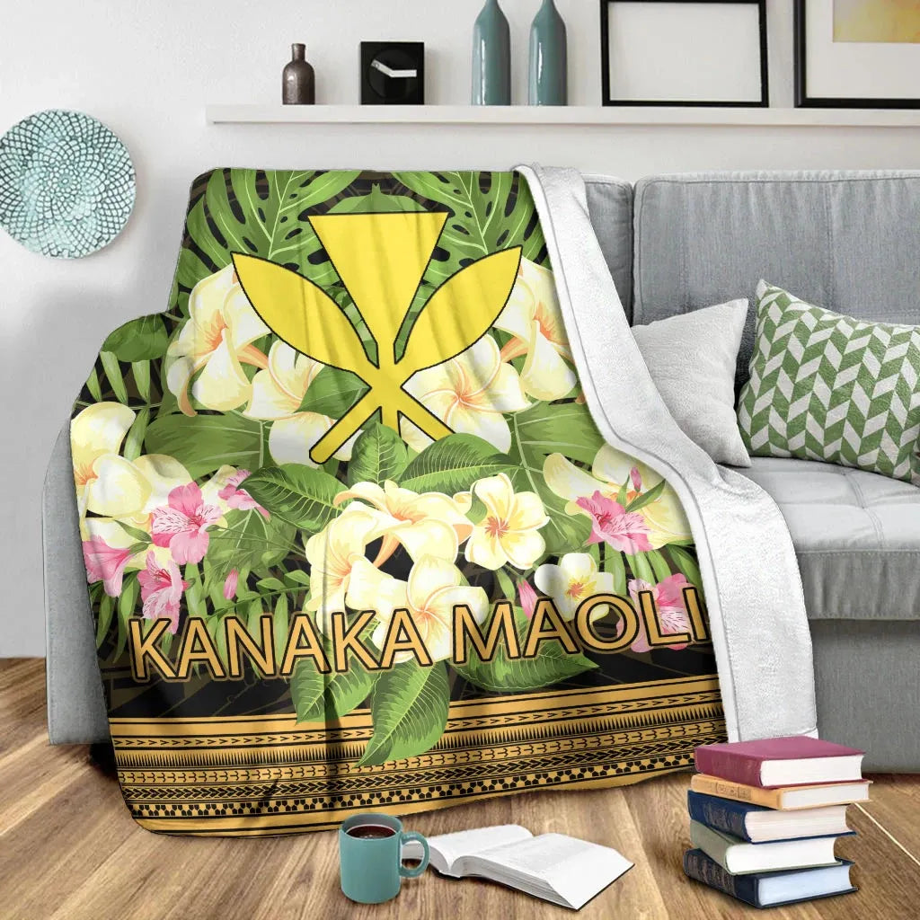 Hawaii Kanaka Maoli Premium Blanket - Polynesian Gold Patterns Collection