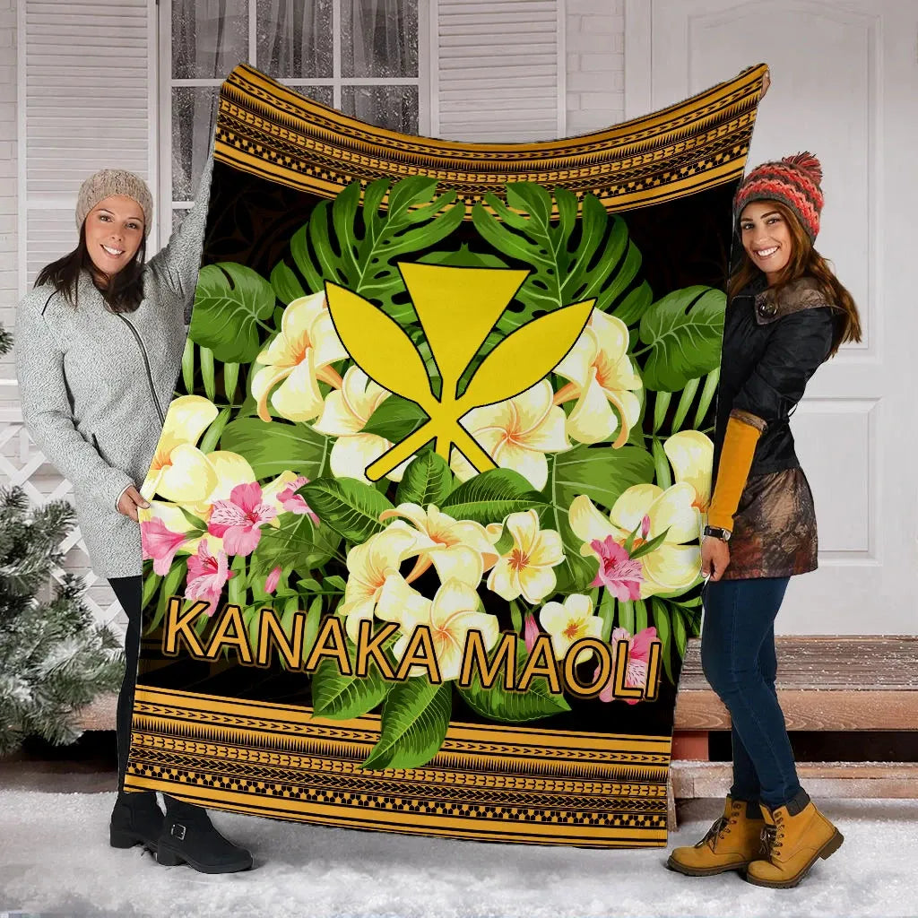 Hawaii Kanaka Maoli Premium Blanket - Polynesian Gold Patterns Collection