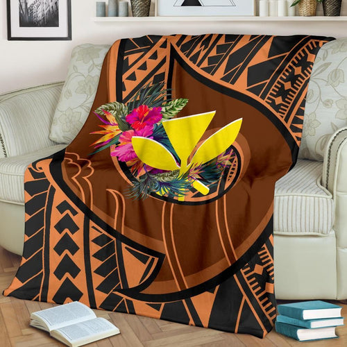 Hawaii Kanaka Maoli Premium Blanket - Polynesian Hook And Hibiscus