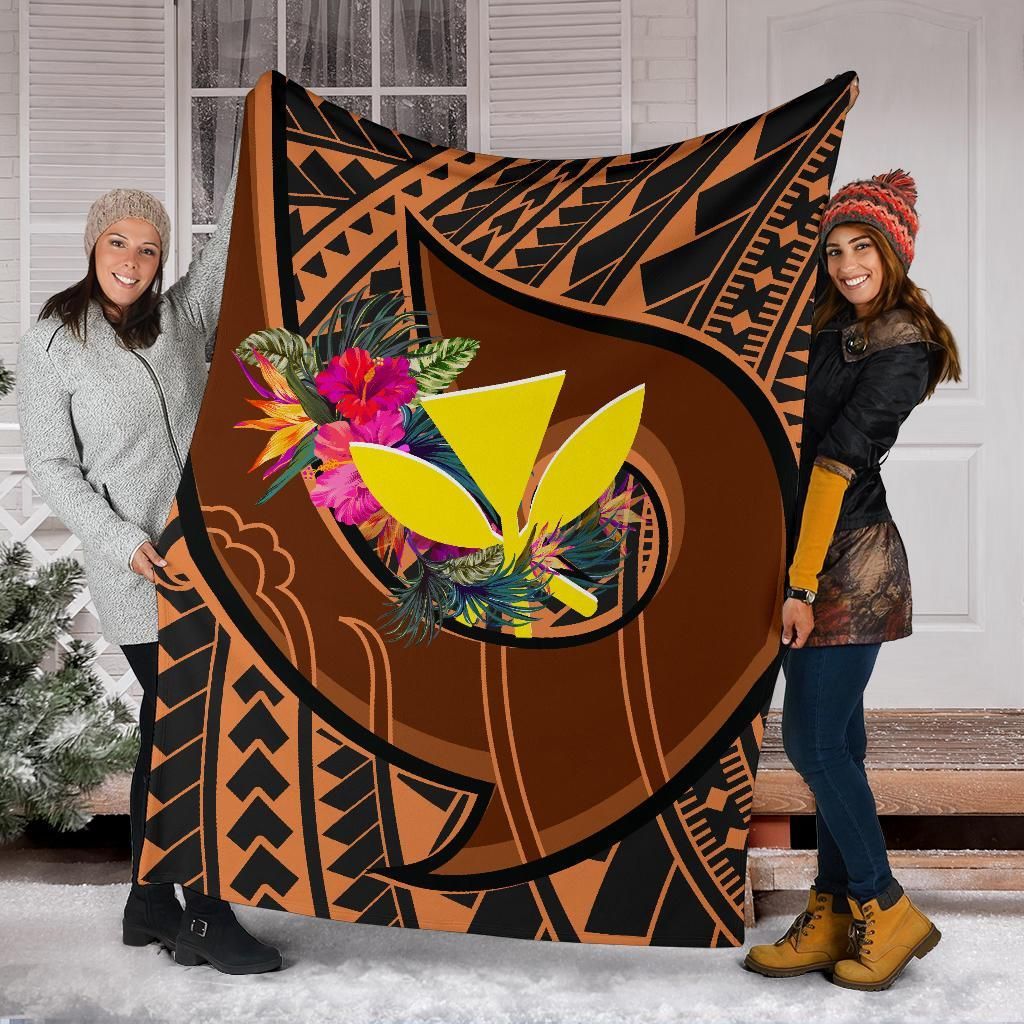 Hawaii Kanaka Maoli Premium Blanket - Polynesian Hook And Hibiscus