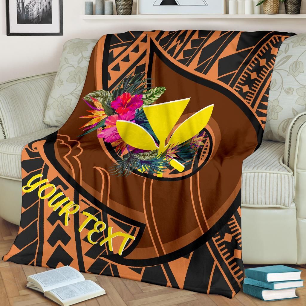 Hawaii Kanaka Maoli Premium Blanket - Polynesian Hook And Hibiscus