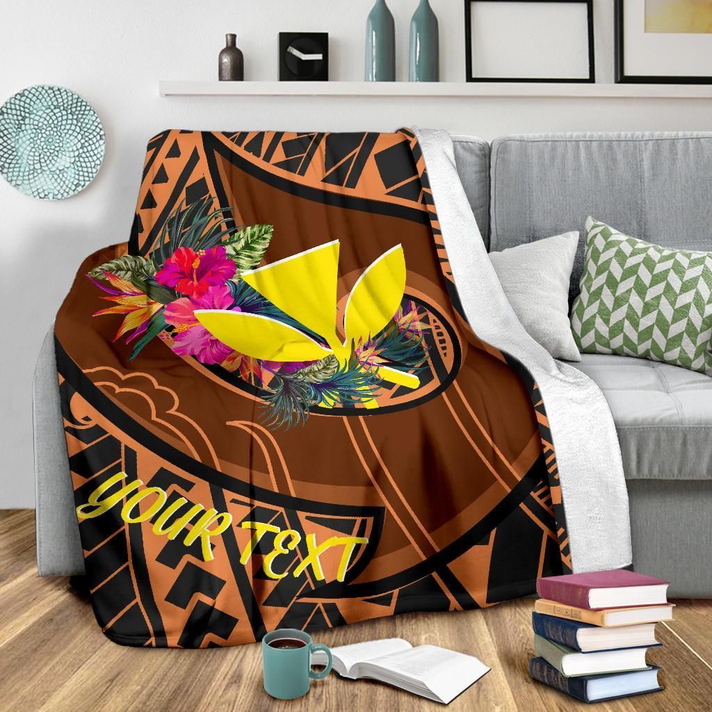 Hawaii Kanaka Maoli Premium Blanket - Polynesian Hook And Hibiscus