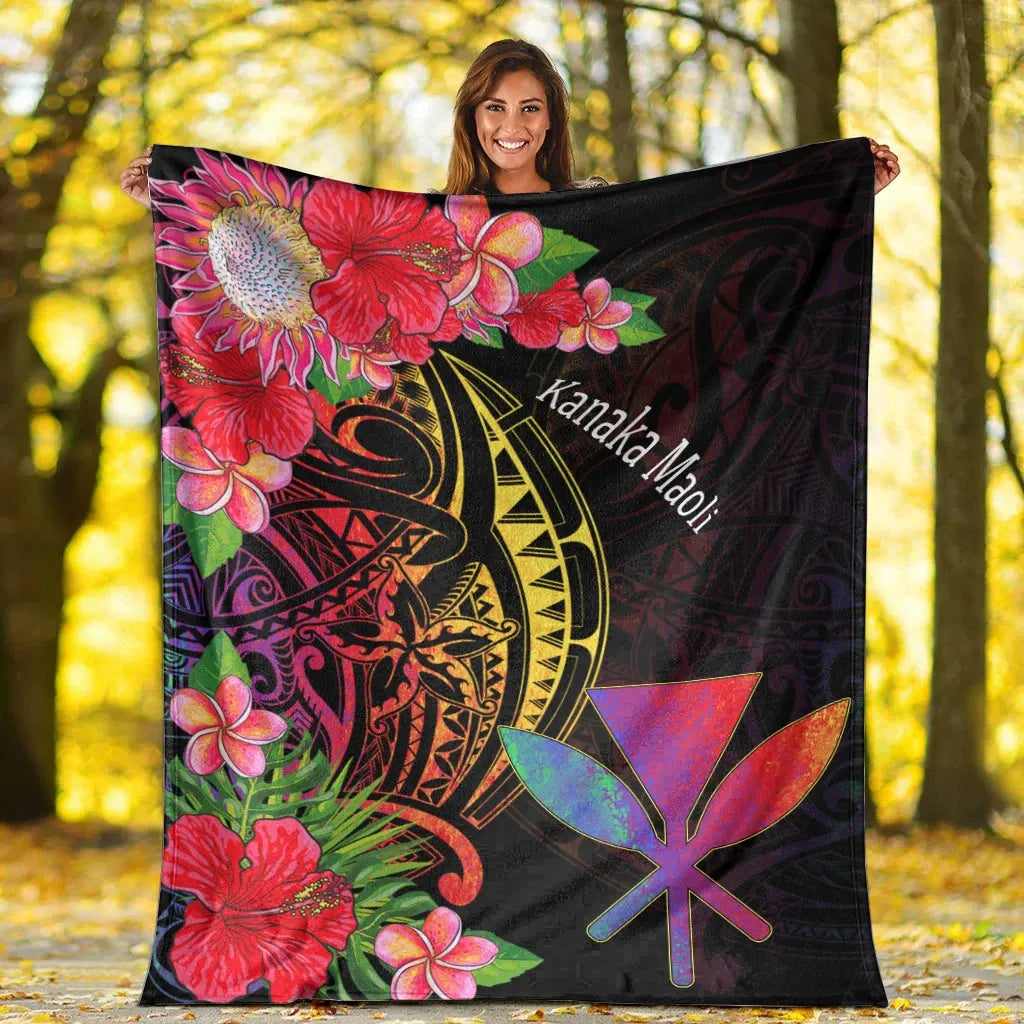 Hawaii Kanaka Maoli Premium Blanket - Tropical Hippie Style