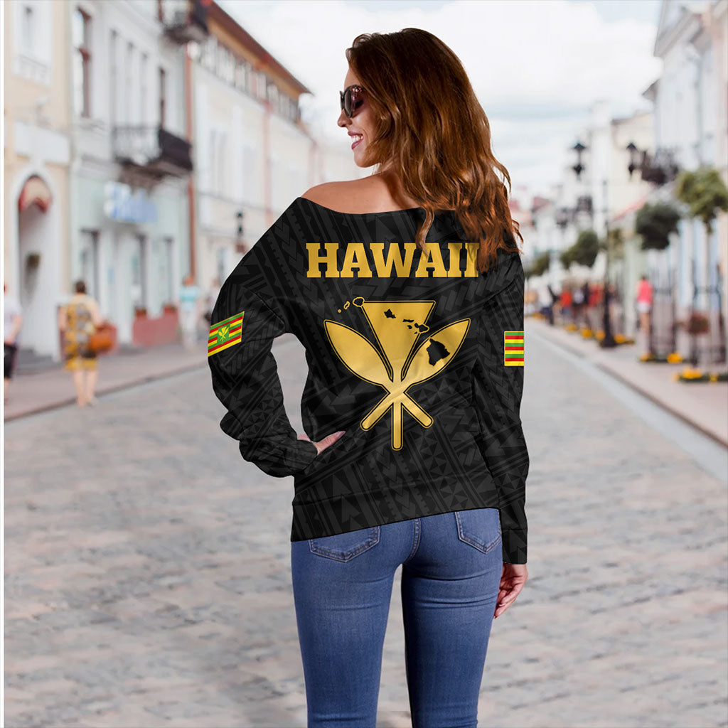 Hawaii Off Shoulder Sweatshirt Kanaka Maoli Floral Puakenikeni Lei