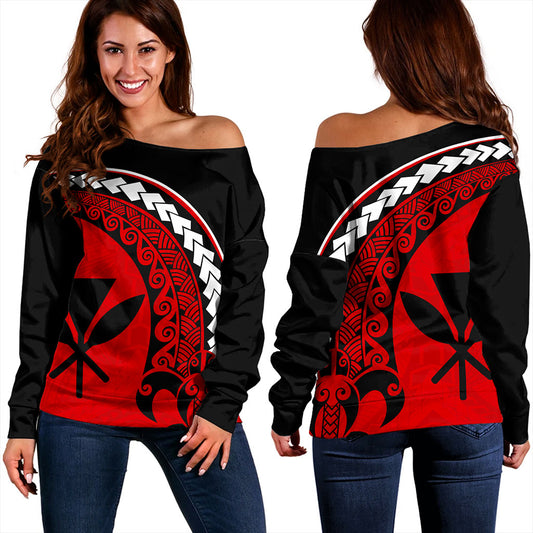 Hawaii Off Shoulder Sweatshirt Turtle Polynesian Tribal Kanaka Maoli