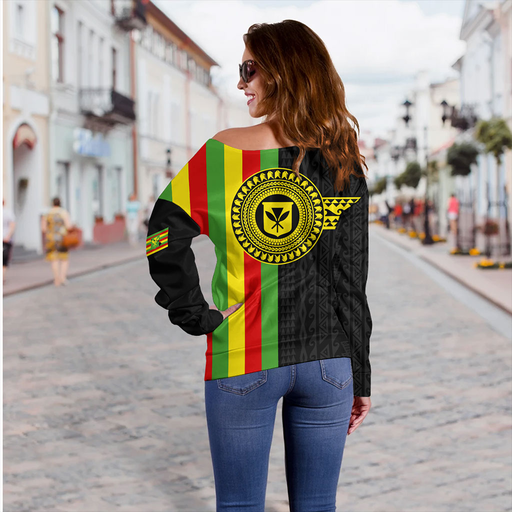 Hawaii Off Shoulder Sweatshirt Kanaka Maoli Flag Polynesian