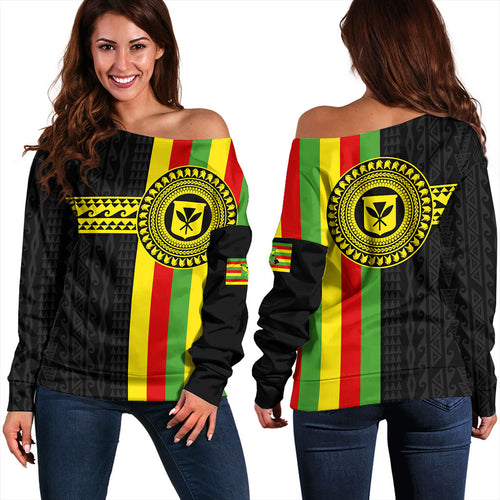 Hawaii Off Shoulder Sweatshirt Kanaka Maoli Flag Polynesian