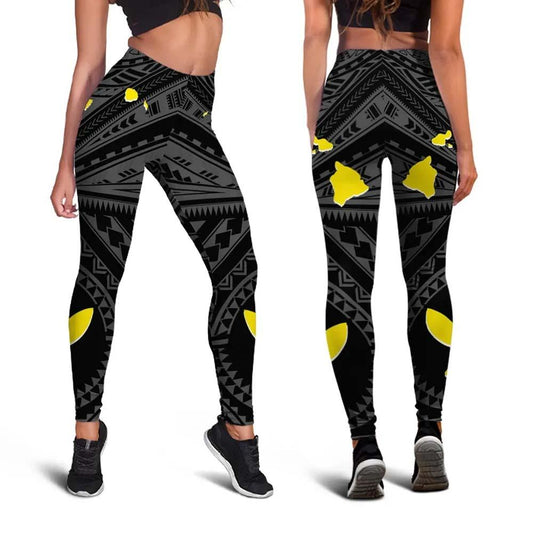 Hawaii Legging - Hawaii Kanaka Maoli And Map ( Black)