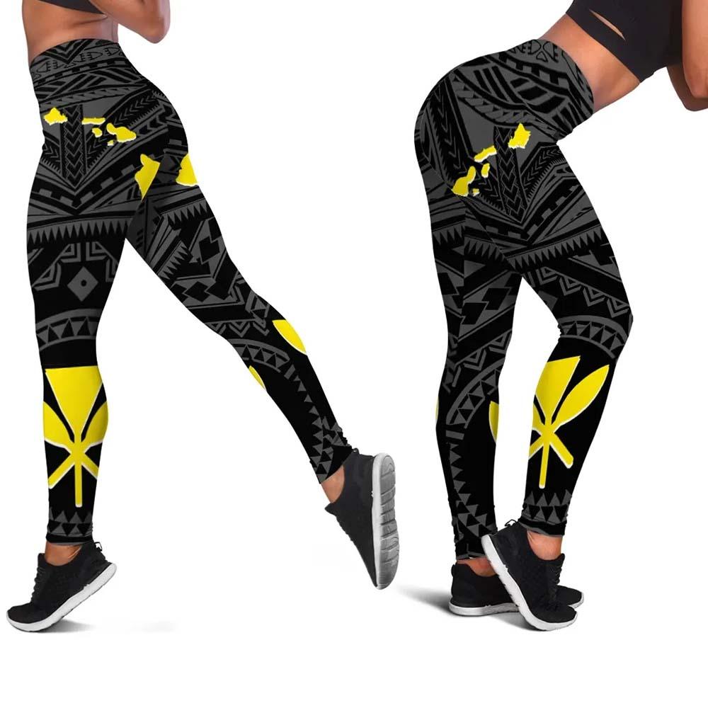 Hawaii Legging - Hawaii Kanaka Maoli And Map ( Black)