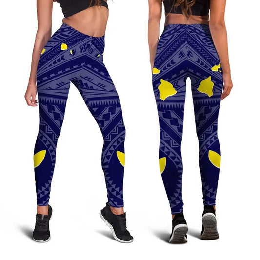 Hawaii Legging - Hawaii Kanaka Maoli And Map ( Blue)