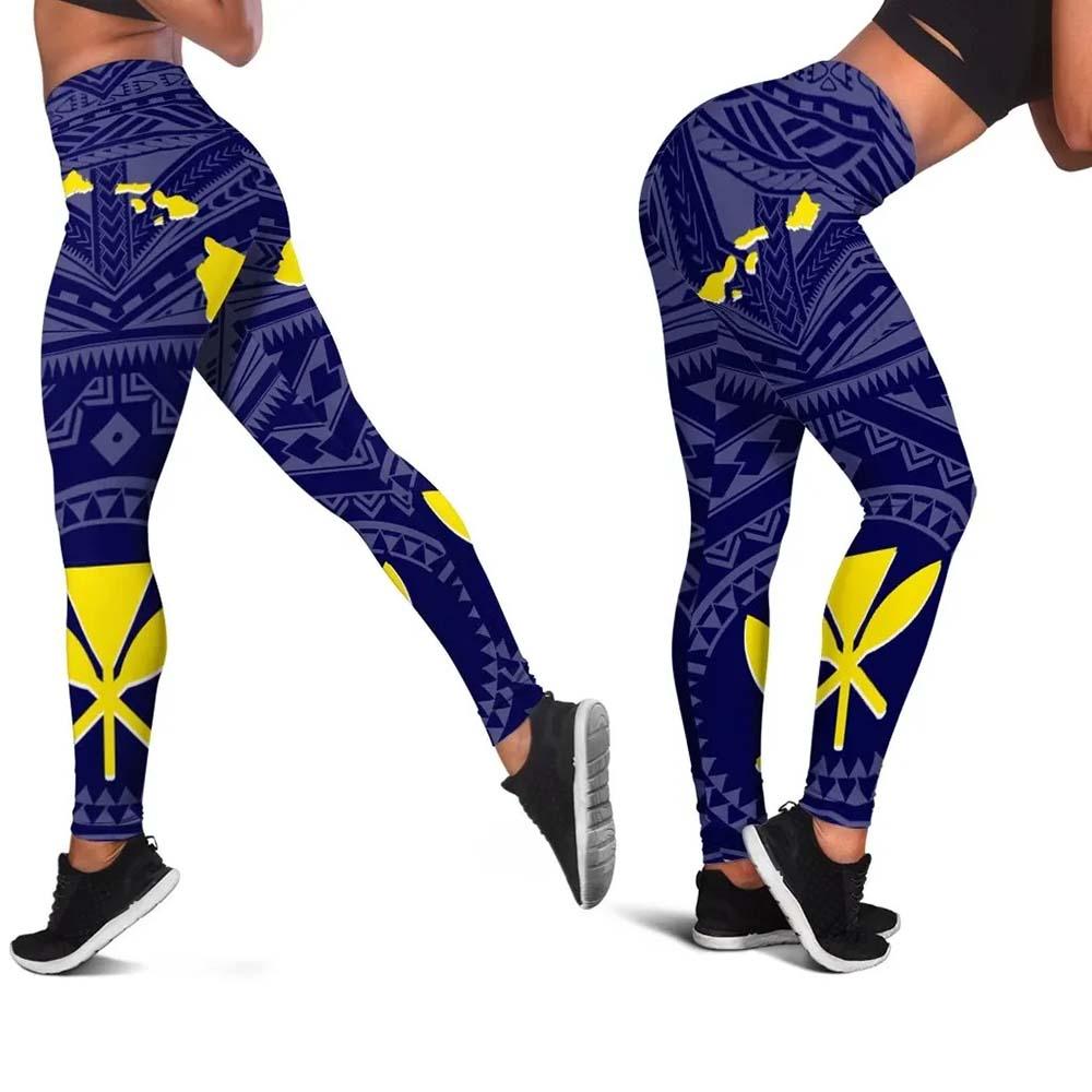 Hawaii Legging - Hawaii Kanaka Maoli And Map ( Blue)