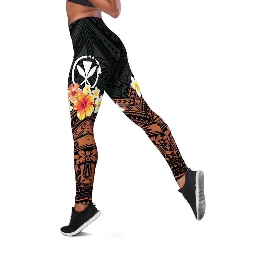 Hawaii Legging - Tribal Pattern Hibiscus Hawaii Map