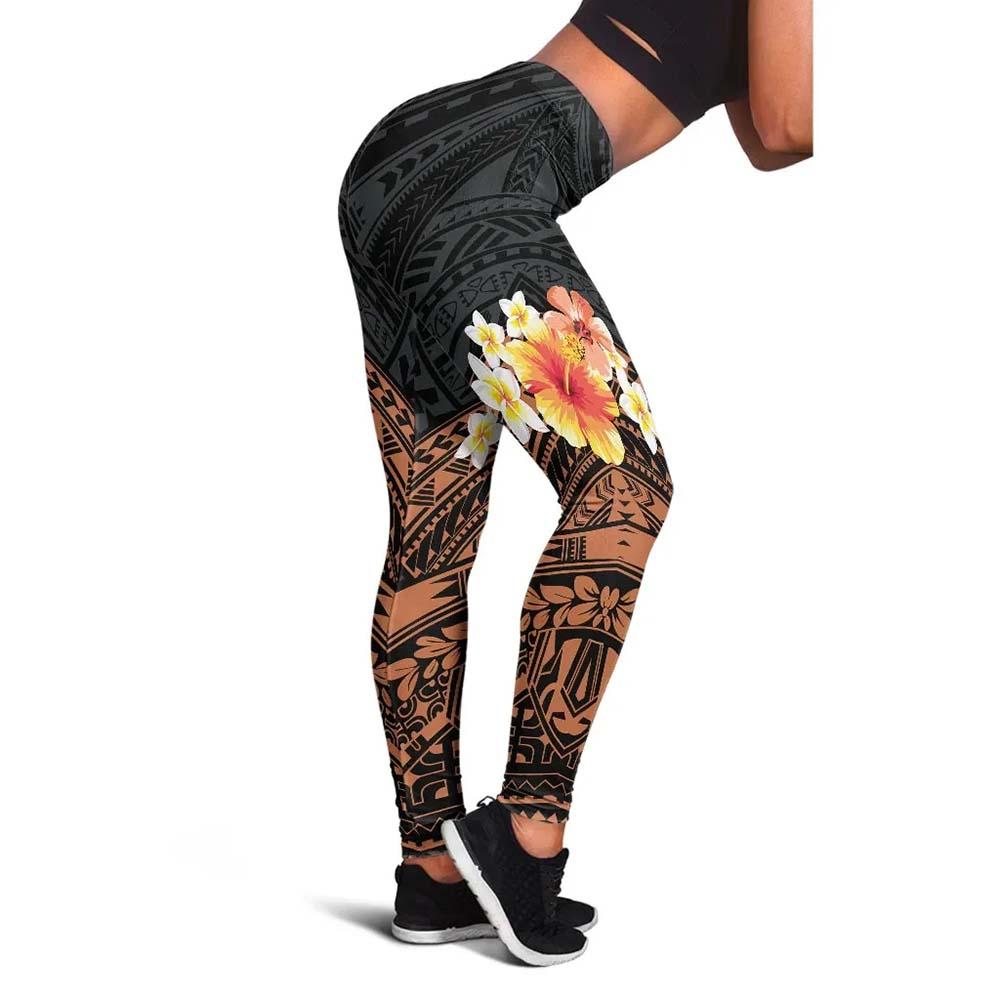 Hawaii Legging - Tribal Pattern Hibiscus Hawaii Map