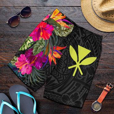 Hawaii Men Shorts - Hibiscus Polynesian Pattern